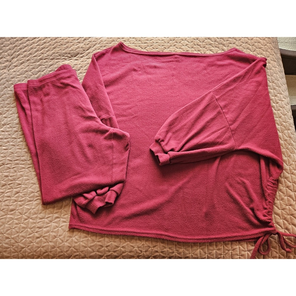 Fashion Nova Maroon LS Drop Shoulder Top w/Matching Stretch Lounge Pants Set, 3X